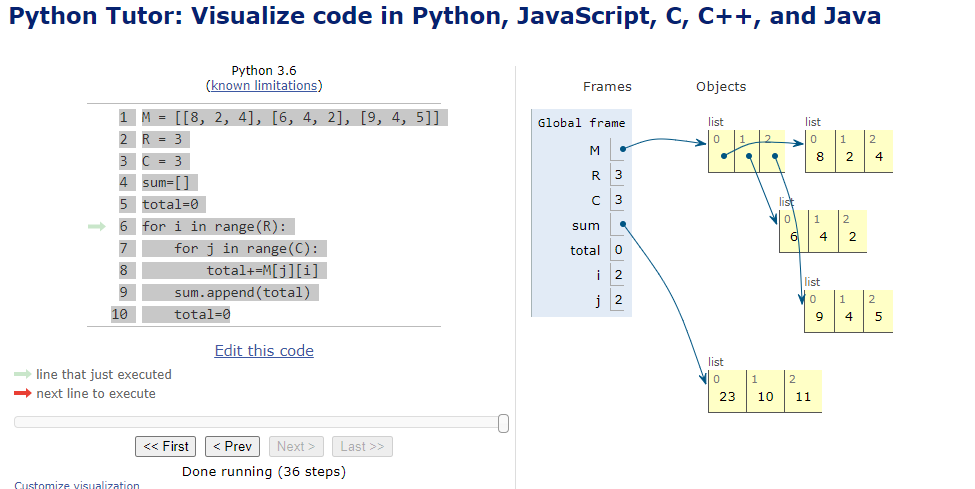 Python Code to Calculate Sum of Columns in a Matrix or 2D List